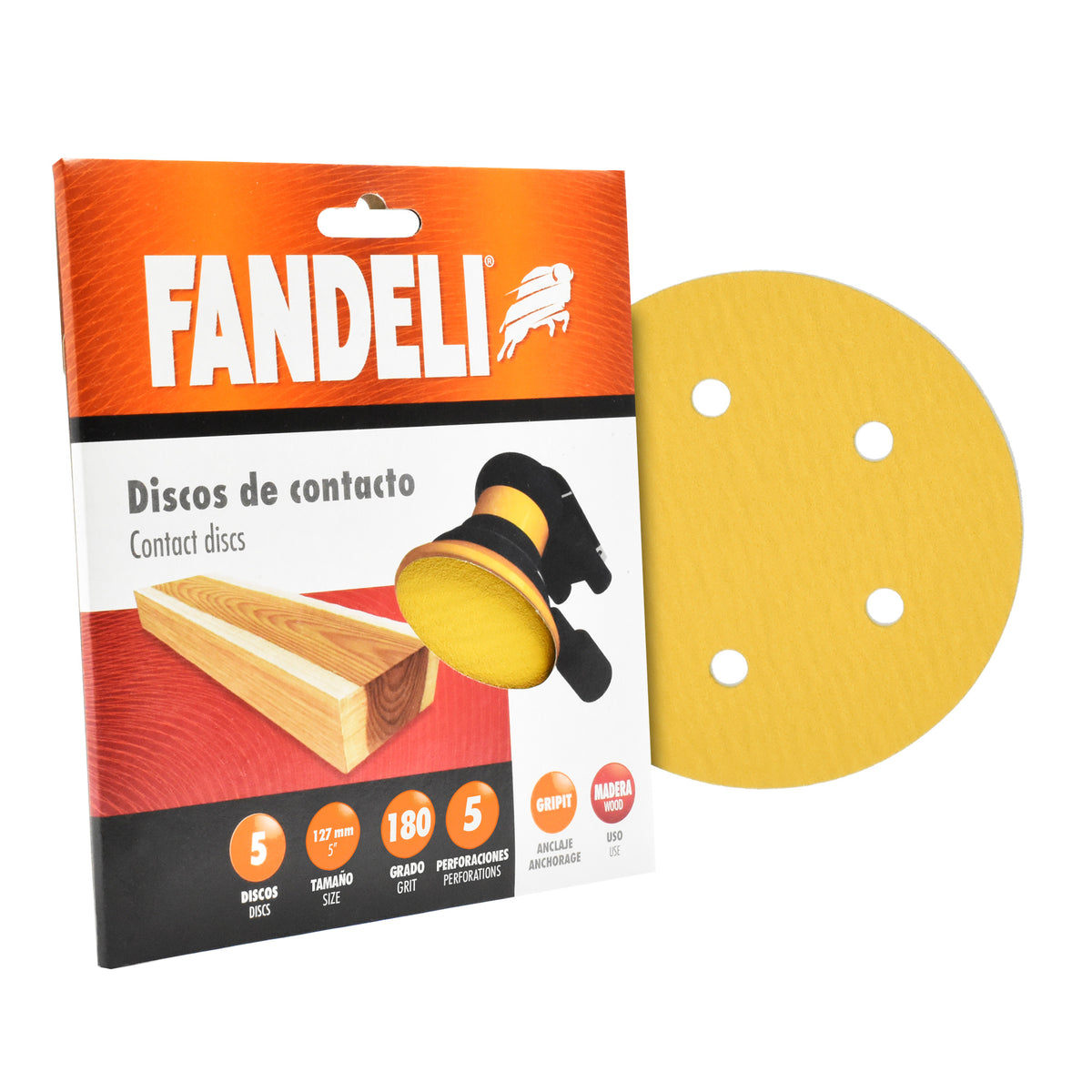 KIT 5 DISCOS A080 180P FANDELI 0.127m PAPEL GRIPIT GSU 5PZASA080 180 DISCS 5"-5H VACUUM