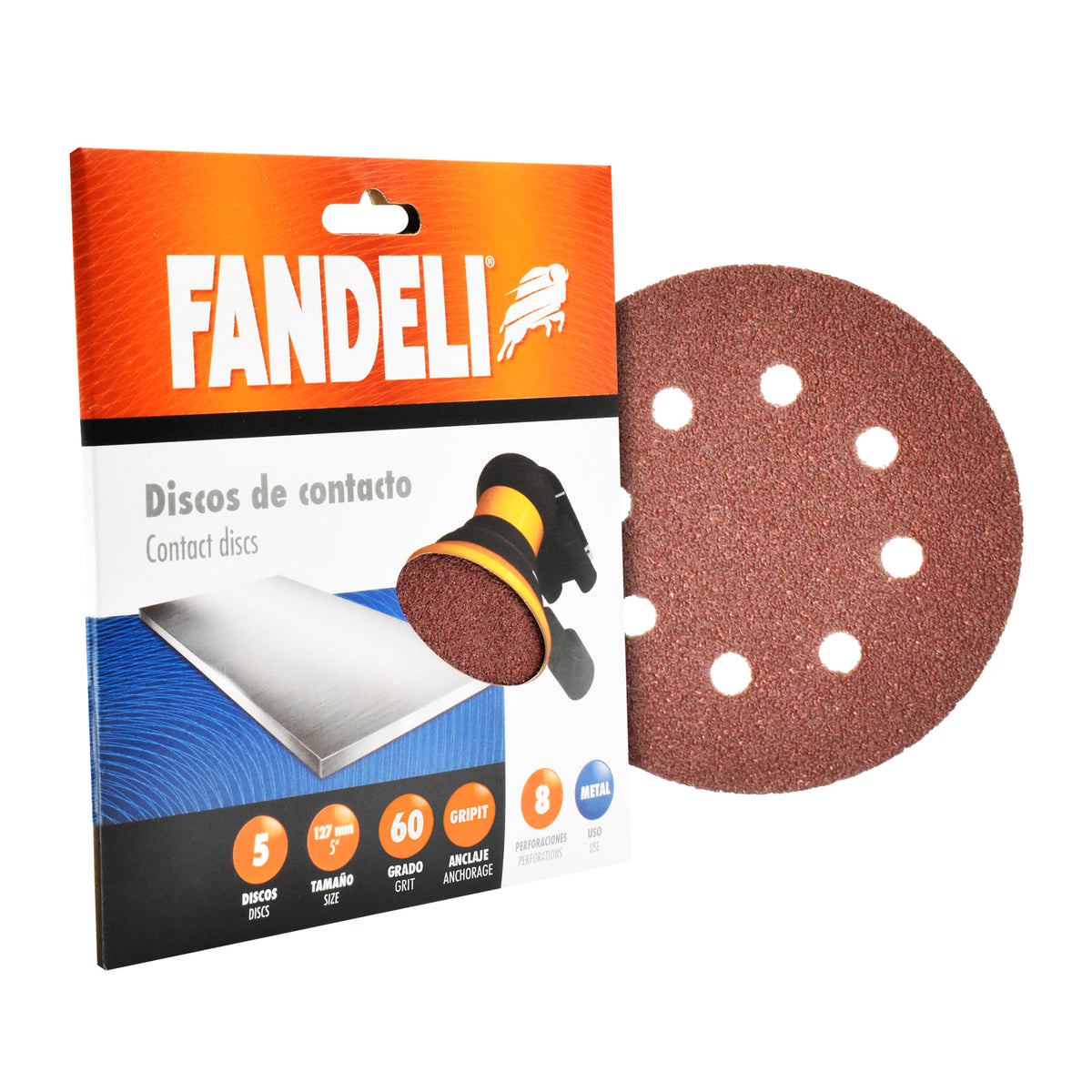 KIT 5 DISCOS E088 060P FANDELI 0.127m PAPEL GRIPIT GSU 5PZASE088 060 DISCS 5"-8H VACUUM