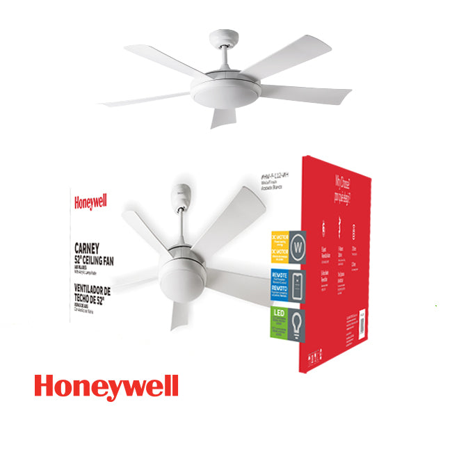 ABANICO DE TECHO CARNEY 52'' CON LUZ LED 32W BLANCO HW-F-112-WH HONEYWELL