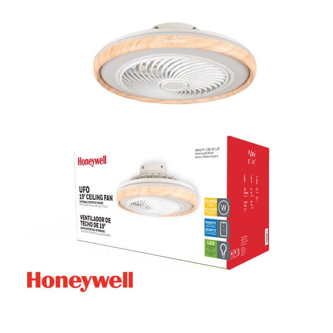 ABANICO DE TECHO UFO 19†CON LUZ LED 40W BLANCO/MADERA HW-F-108-LW HONEYWELL