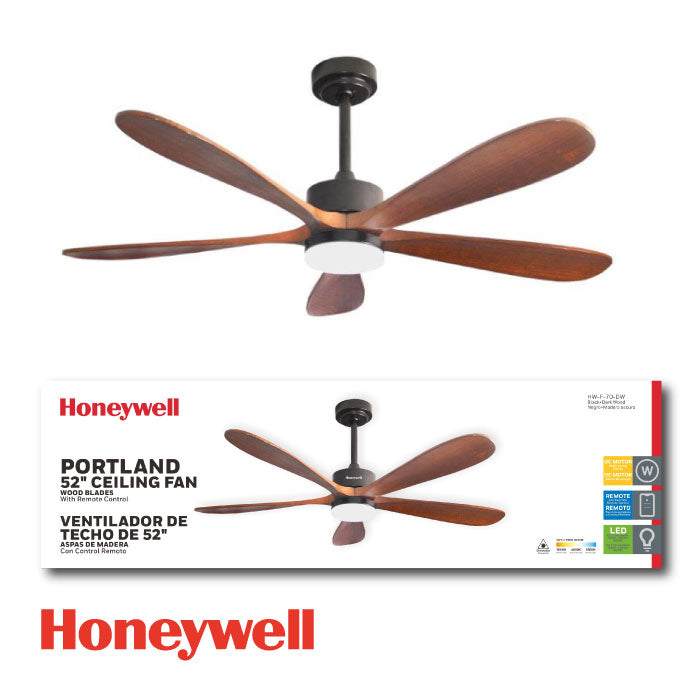 ABANICO DE TECHO PORTLAND 52†CON LUZ LED 18W NOGAL HW-F-70-DW HONEYWELL