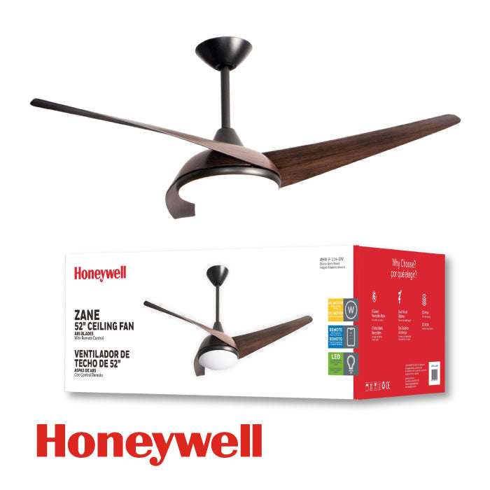 ABANICO DE TECHO ZANE 52†CON LUZ LED18W NOGAL HW-F-114-DW HONEYWELL