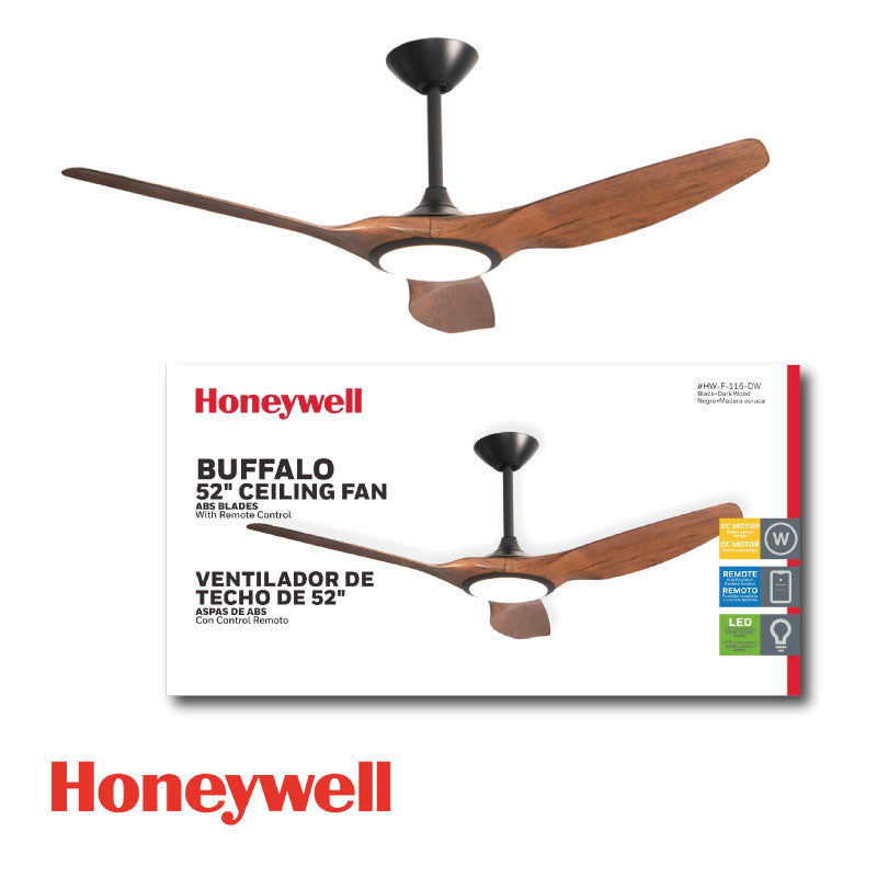 ABANICO DE TECHO BUFFALO 52†CON LUZ LED 18W NOGAL HW-F-116-DW HONEYWELL