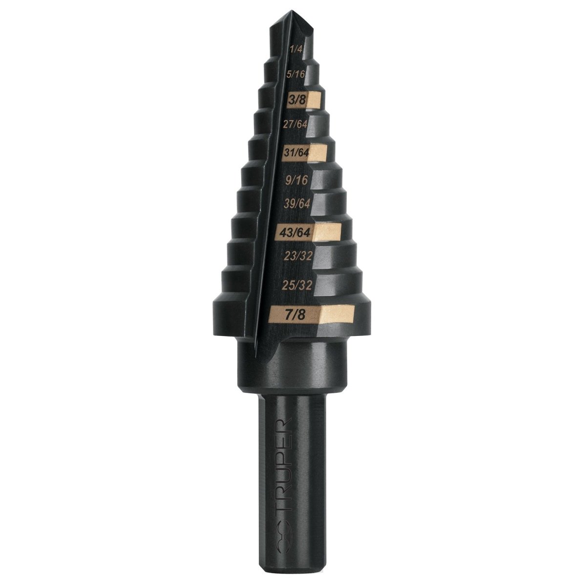 BARRENA 1/4" A 7/8" ESCALONADA DE OXIDO NEGRO TRUPER - SUPERMIX