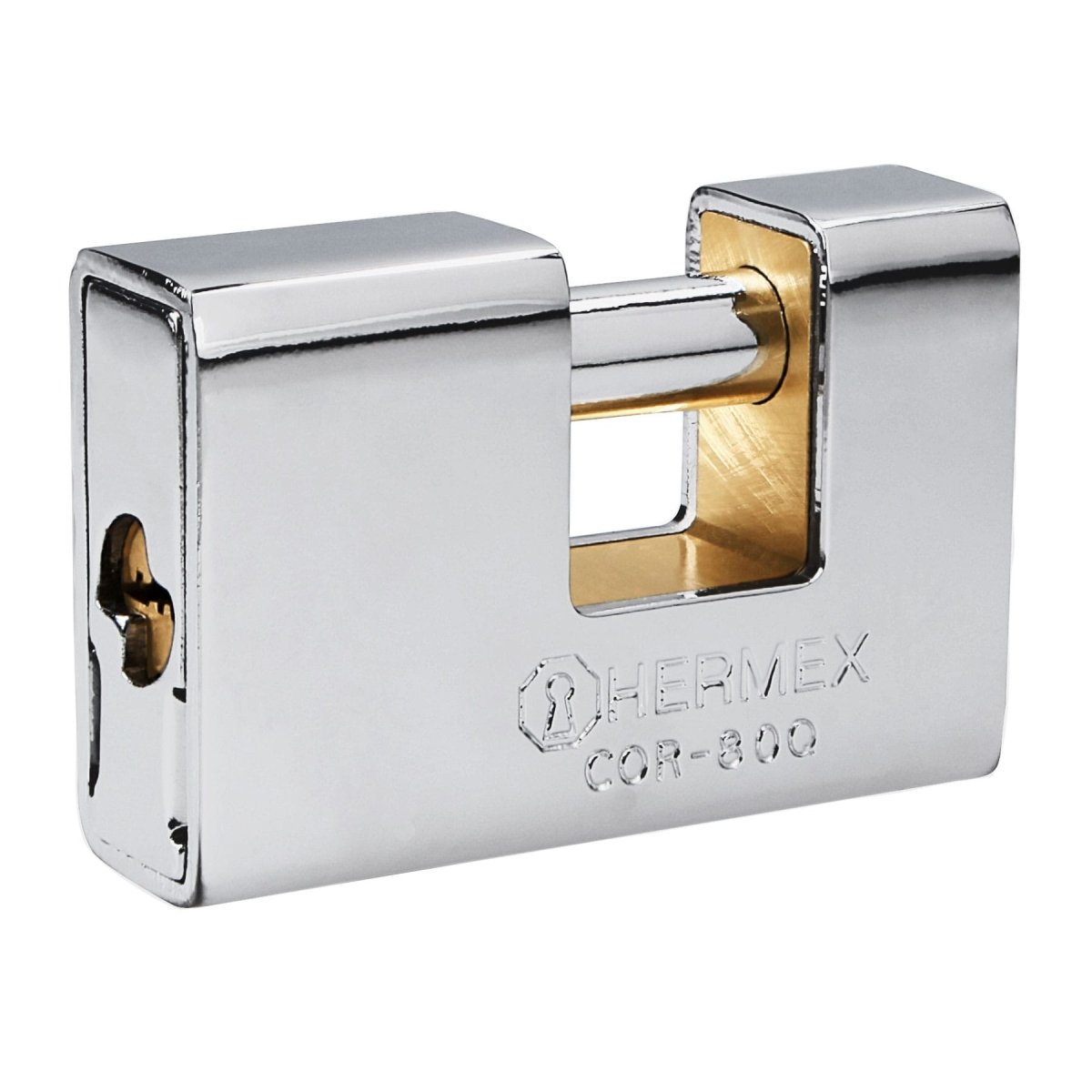 CANDADO 80MM LLAVE TETRA ANTI - CIZALLA CUERPO DE LATON SOLIDO BLINDADO DE ACERO HERMEX - SUPERMIX