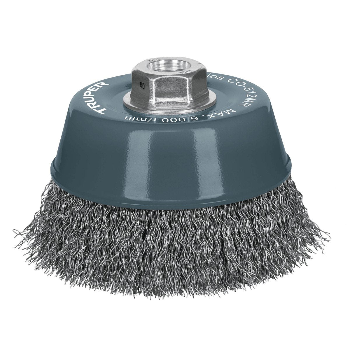CEPILLO DE ALAMBRE ONDULADO FINO 5" DE EJE MULTI - ROSCA PARA ESMERILADORA ANGULAR TRUPER.. - SUPERMIX
