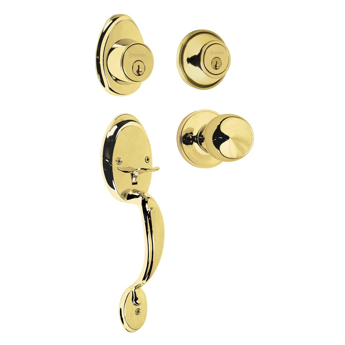 CERRADURA DE ENTRADA CROMO MATE CON JALADERA Y PUÑO CERROJO LLAVE - MARIPOSA HERMEX BASIC - SUPERMIX