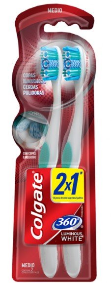 COLGATE CEPILLO DENTAL 360 LUMINOUS WHITE MEDIO 2 PACK - SUPERMIX