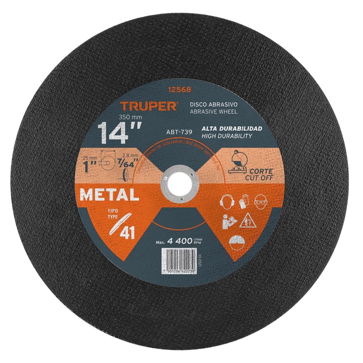 DISCO DE CORTE 14" PARA METAL CENTRO PLANO PREMIUM ABRASIVO TRUPER - SUPERMIX
