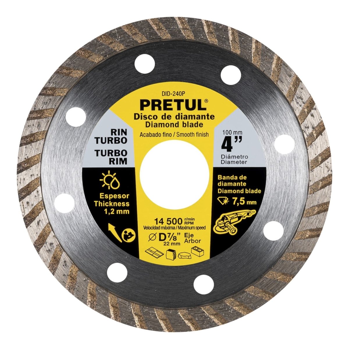 DISCO DE DIAMANTE 4'' X 1.2MM PARA CORTE DE PISOS RIN TURBO PRETUL - SUPERMIX