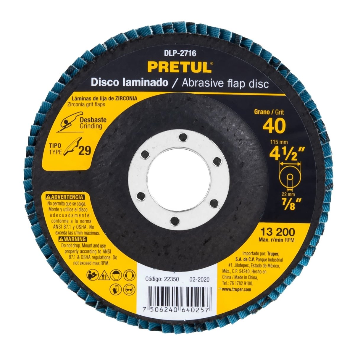 DISCO LAMINADO 4 1/2" X GRANO 60, PARA PULIR METAL CENTRO 7/8 PRETUL - SUPERMIX