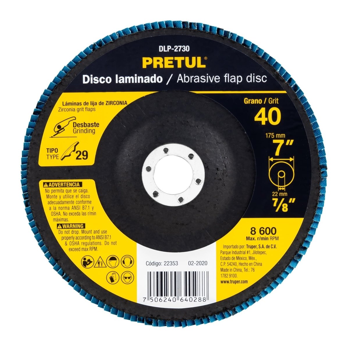 DISCO LAMINADO 7" GRANO 80, PARA PULIR METAL CENTRO 7/8 PRETUL - SUPERMIX