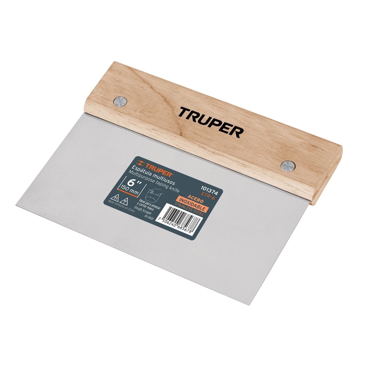 ESPATULA 6" DE ACERO INOXIDABLE MANGO DE MADERA TRUPER.. - SUPERMIX