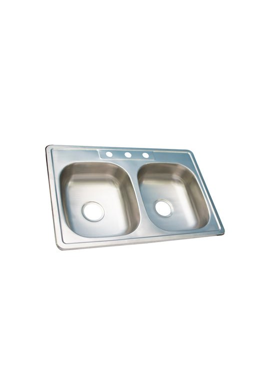 FREGADERO DOBLE 3H 33'' X 22'' X 6'' ACERO INOX. 201 REGGA - SUPERMIX
