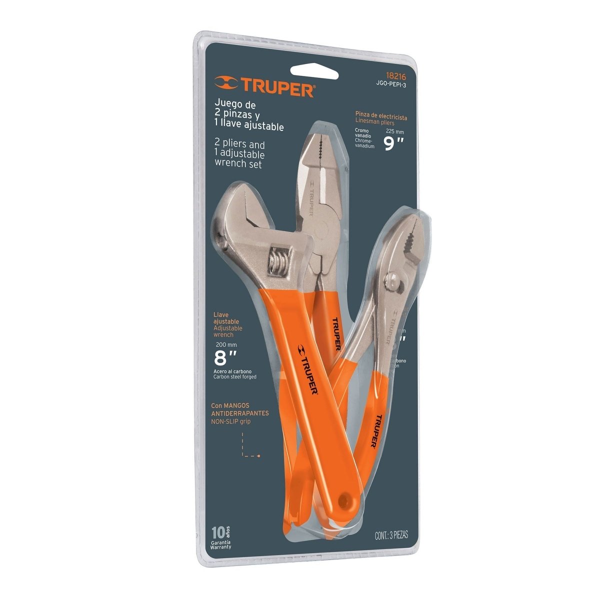JUEGO DE 2 PINZAS + LLAVE AJUSTABLE TRUPER.. - SUPERMIX