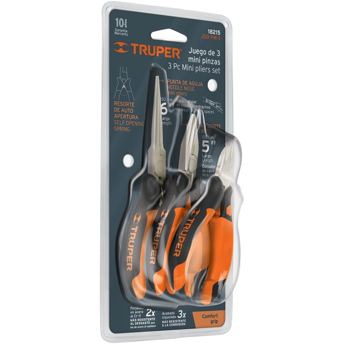 JUEGO DE 3 PINZAS PEQUEÑAS MIXTAS DESDE 4" HASTA 6" MANGO CONFORTABLE TRUPER.. - SUPERMIX
