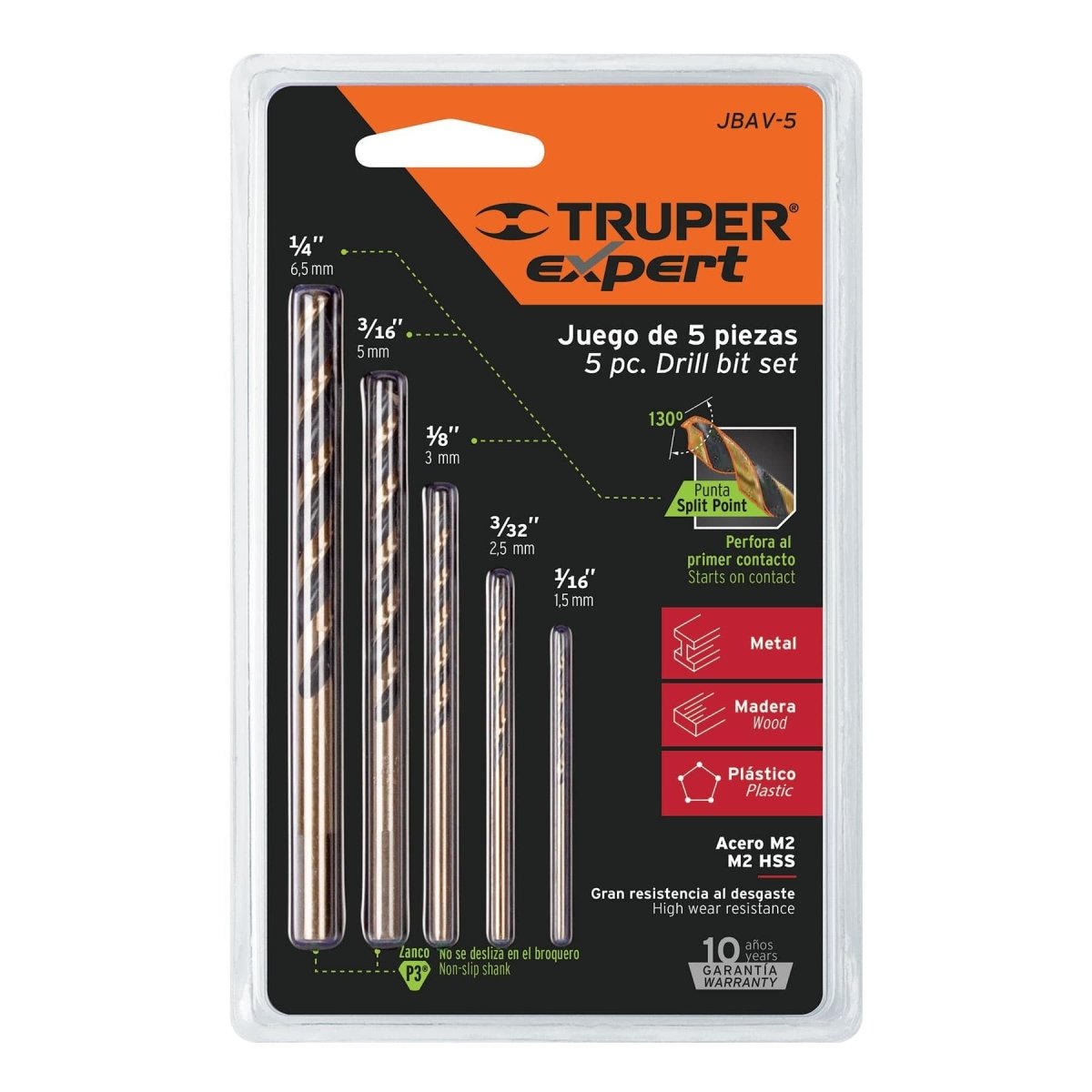 JUEGO DE 5 BARRENAS HSS PARA METAL TRUPER EXPERT - SUPERMIX