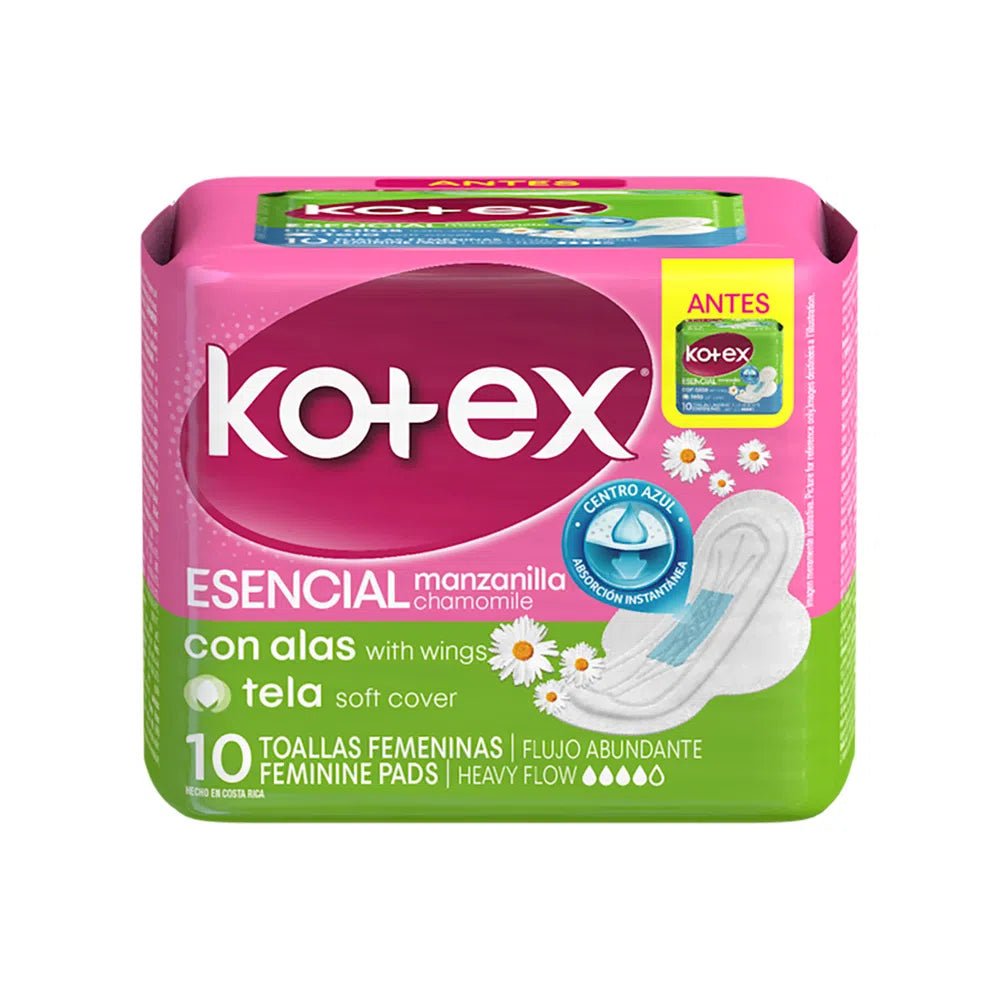 KOTEX TOALLA SANITARIA ESENCIAL NORMAL MANZANILLA 11 UND - SUPERMIX