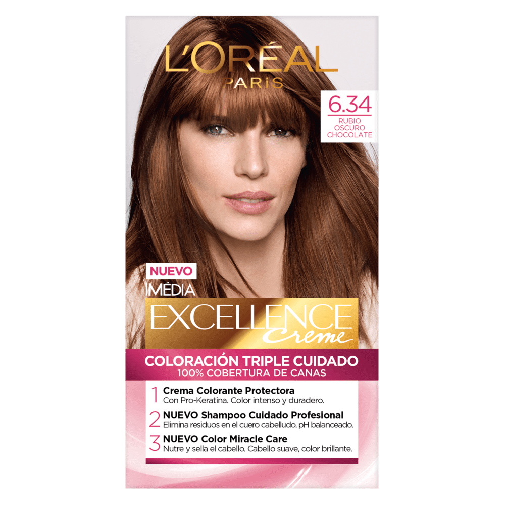 LOREAL PARIS TINTE EXCELLENCE MX TONO 6.34 RUBIO OSCURO CHOCOLATE - SUPERMIX