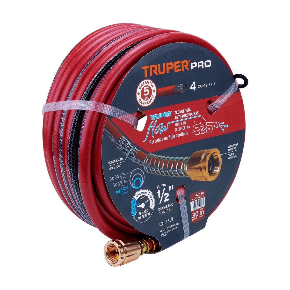 MANGUERA 1/2"x30M SUPER REFORZADA 4 CAPAS, TRUPER - SUPERMIX