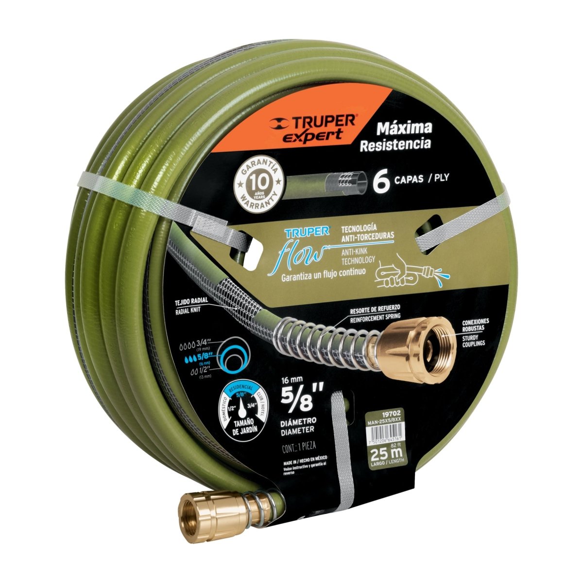 MANGUERA 5/8"x25M, 6 CAPAS ANTI - TORCEDURAS, TRUPER.. - SUPERMIX