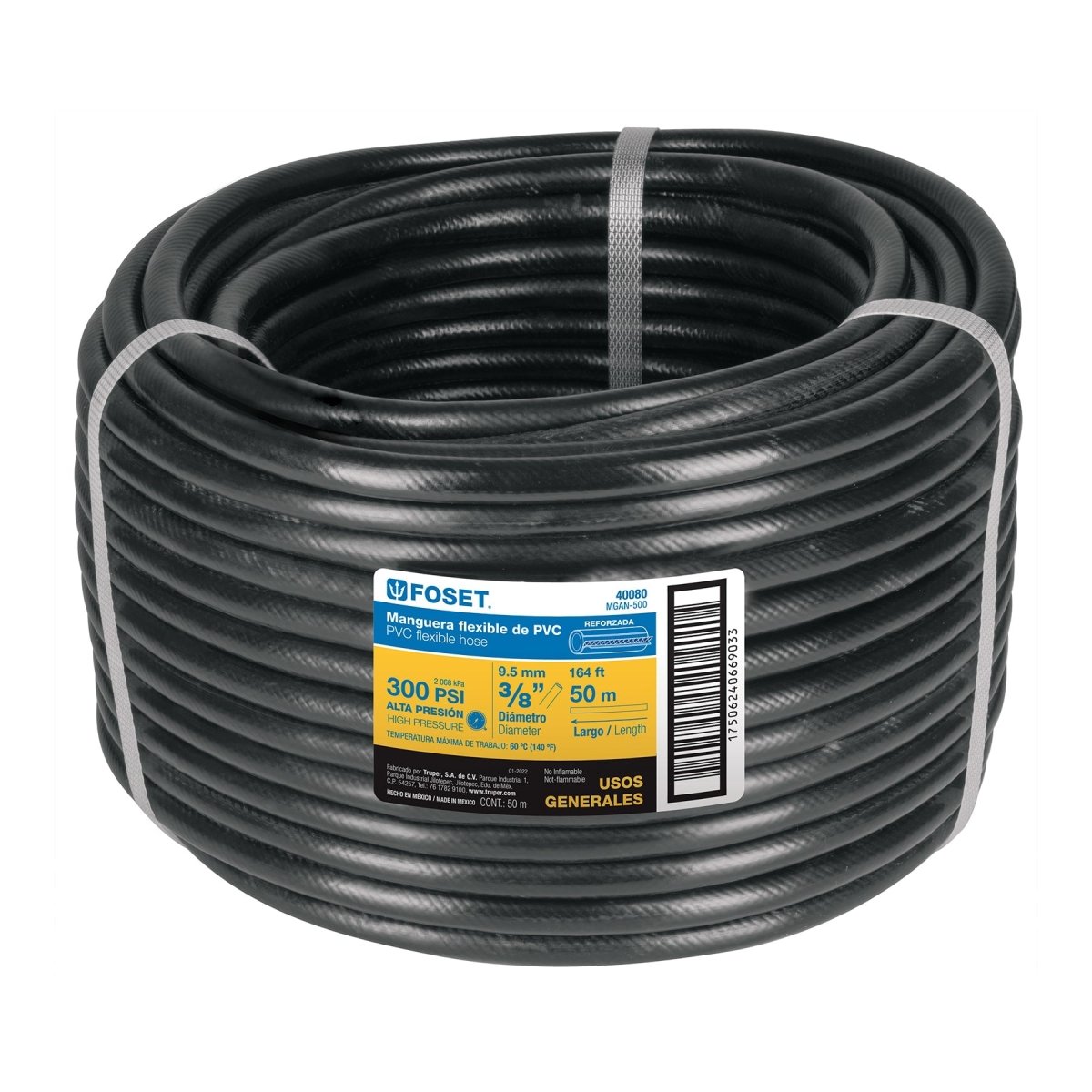 MANGUERA FLEXIBLE 3/8 NEGRA,300PSI, 50M - SUPERMIX