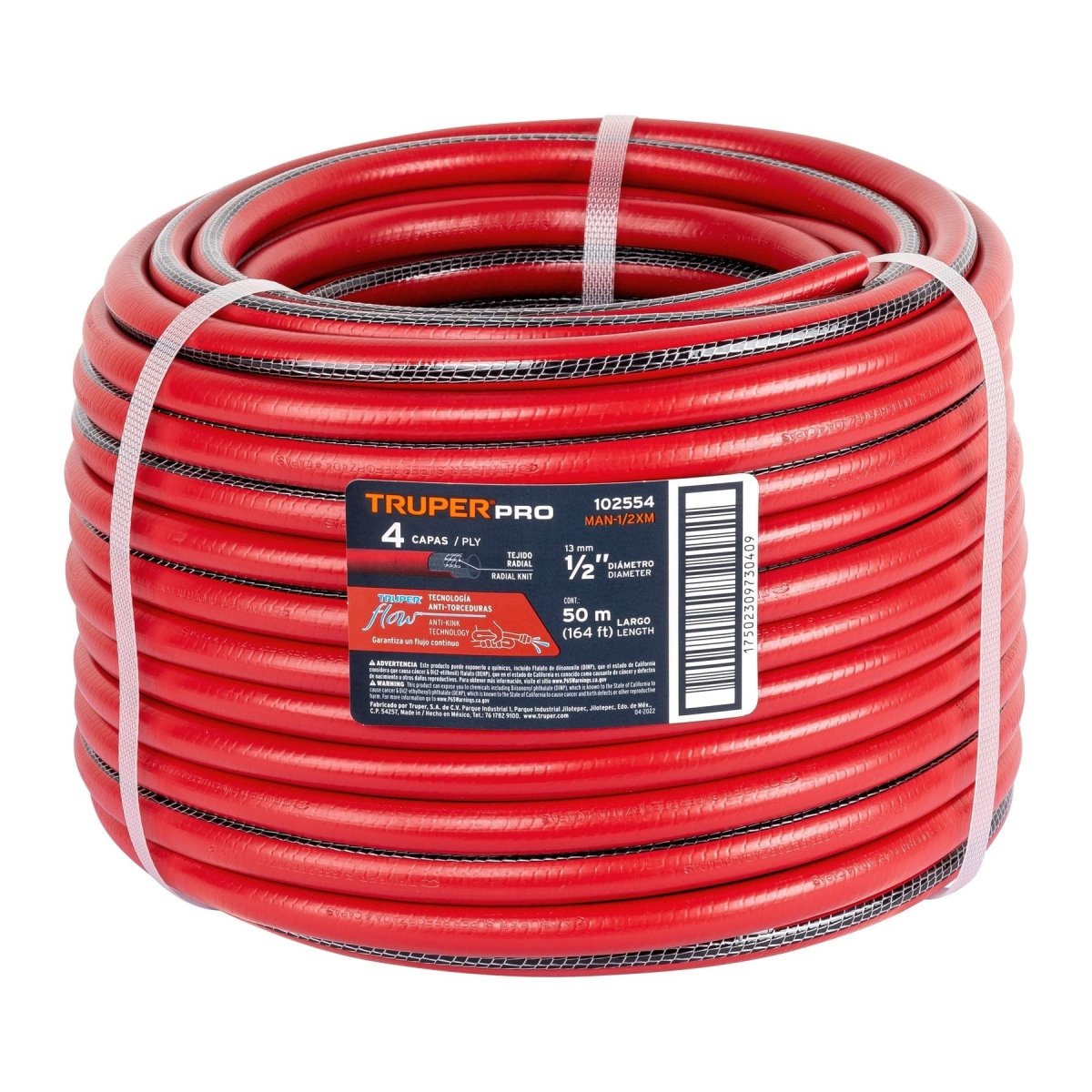 MANGUERA REFORZADA 1/2" DE 4 CAPAS 50M TRUPER.. - SUPERMIX