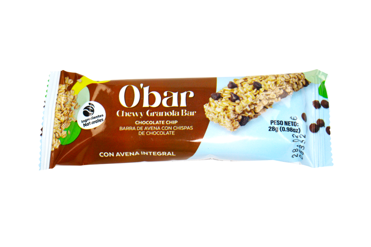 O'BAR BARRAS GRANOLA CHOCOLATE CHIP 8 UND/PAQ 224 GR - SUPERMIX
