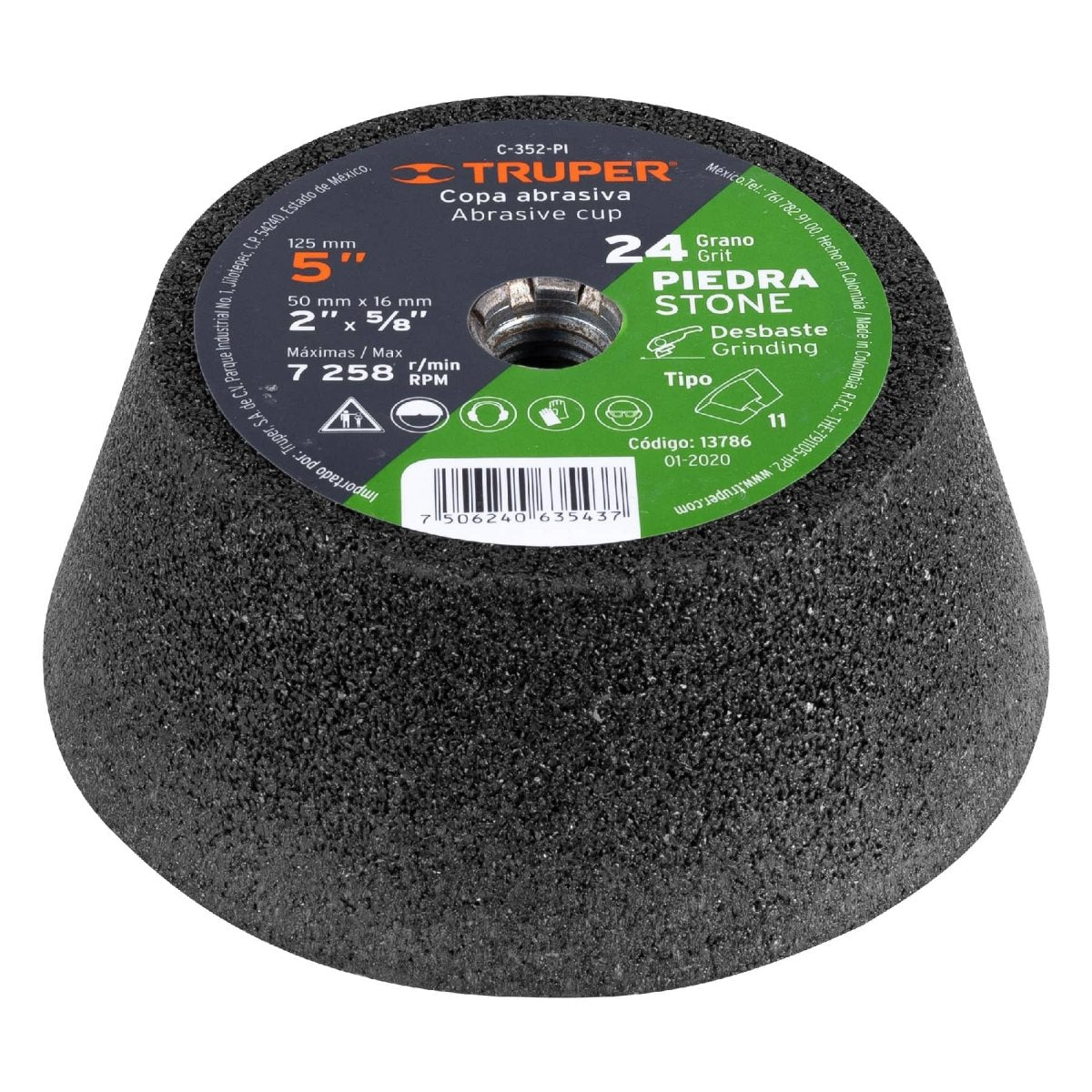 PIEDRA DE PULIR 5" EJE 5/8 - 11 GRANO 60 TRUPER - SUPERMIX