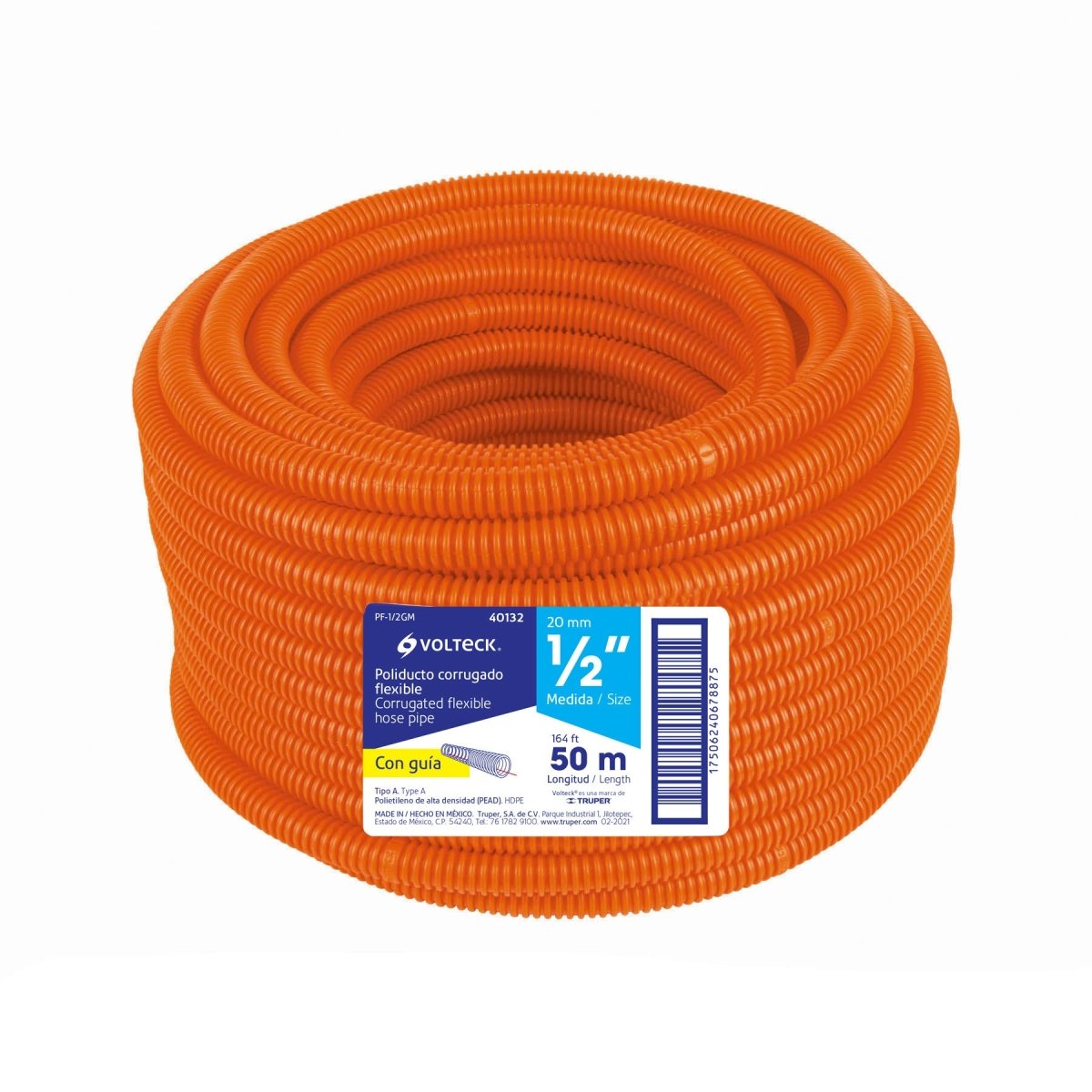 ROLLO TUBO CORRUGADO FLEXIBLE C/GUIA 1/2'' 50 METROS VOLTECK - SUPERMIX