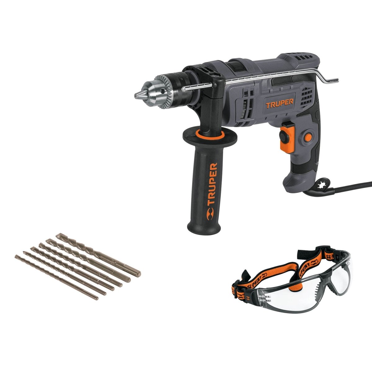 ROTOMARTILLO INDUSTRIAL 1/2" 700W + JUEGO DE BARRENAS + LENTE DE SEGURIDAD TRUPER - SUPERMIX