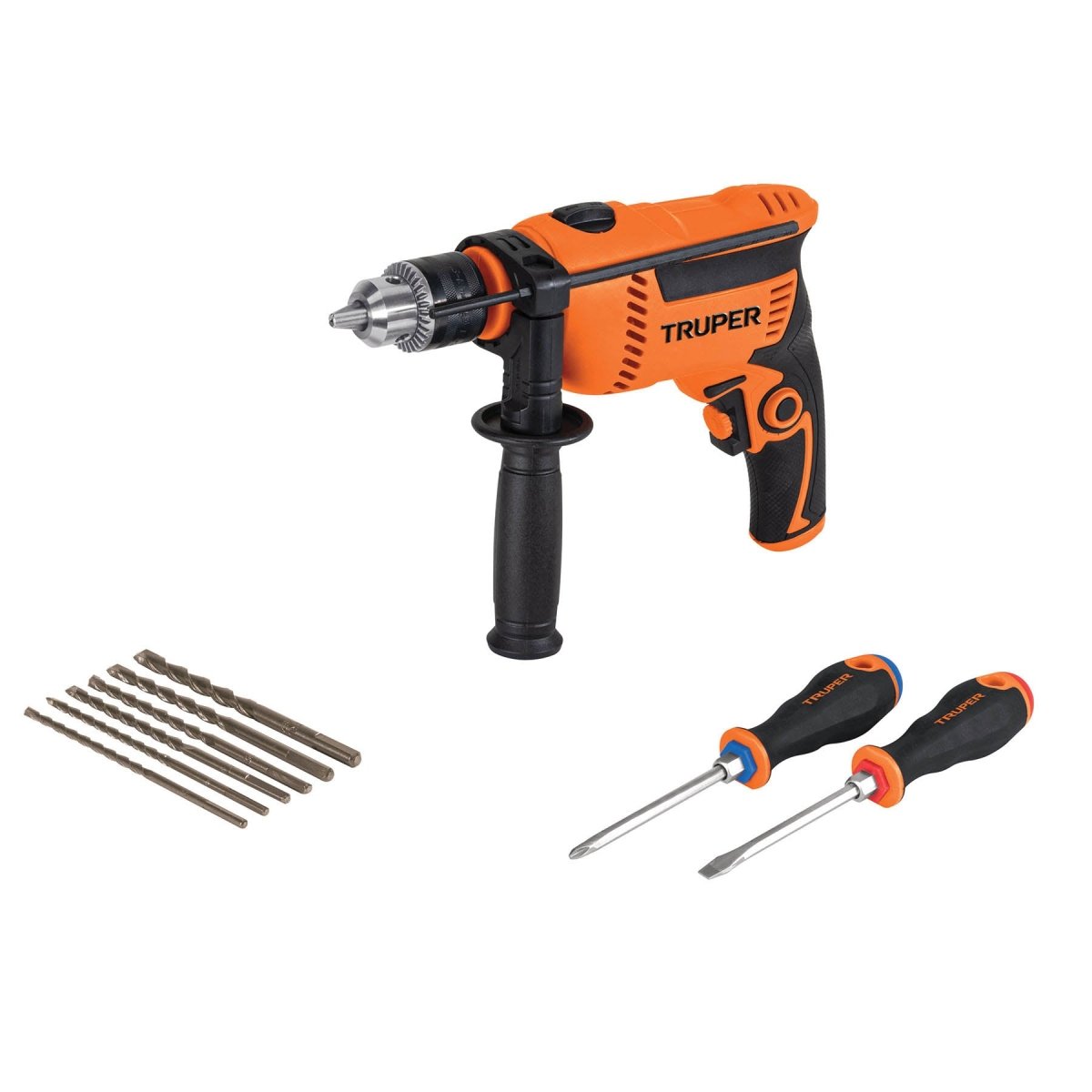 ROTOMARTILLO PROFESIONAL 1/2" 650W + JUEGO DE BARRENAS + 2 DESTORNILLADORES TRUPER - SUPERMIX