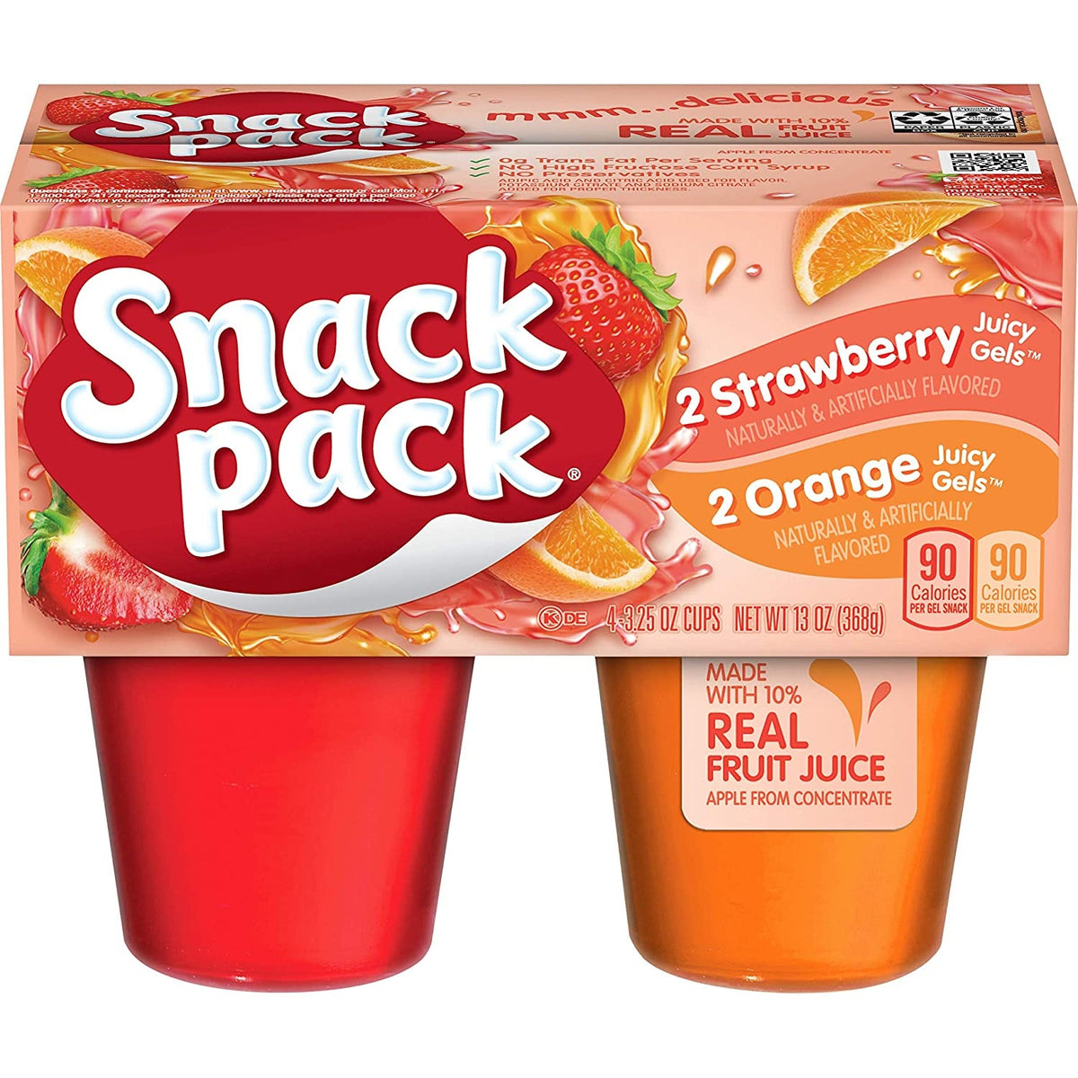SNACK PACK GELATINA SABOR FRESA NARANJA 12/4/3.5 OZ