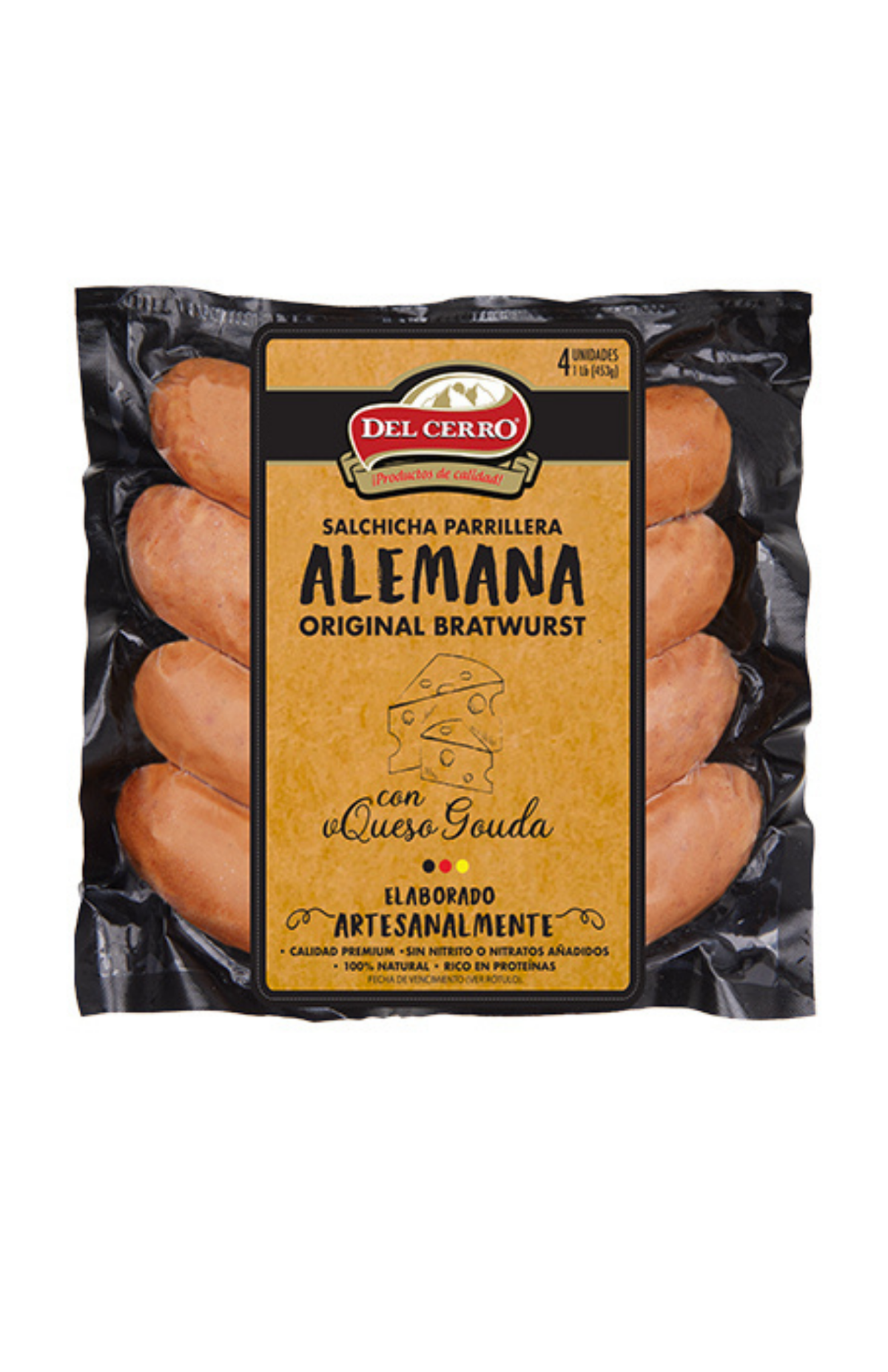 DEL CERRO SALCHICHA ALEMANA QUESO GOUDA 1 LB