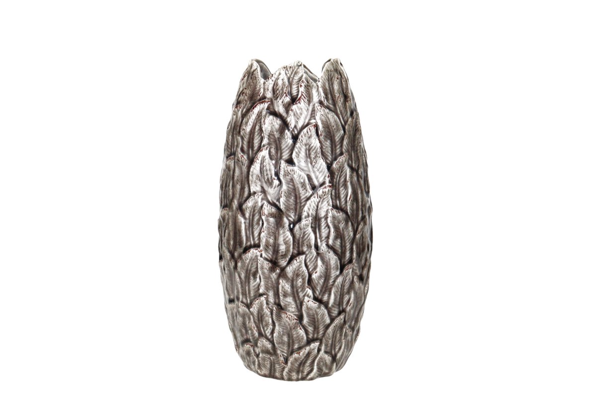 FLORERO CERAMIC 8X27cm HOJAS 24 UN