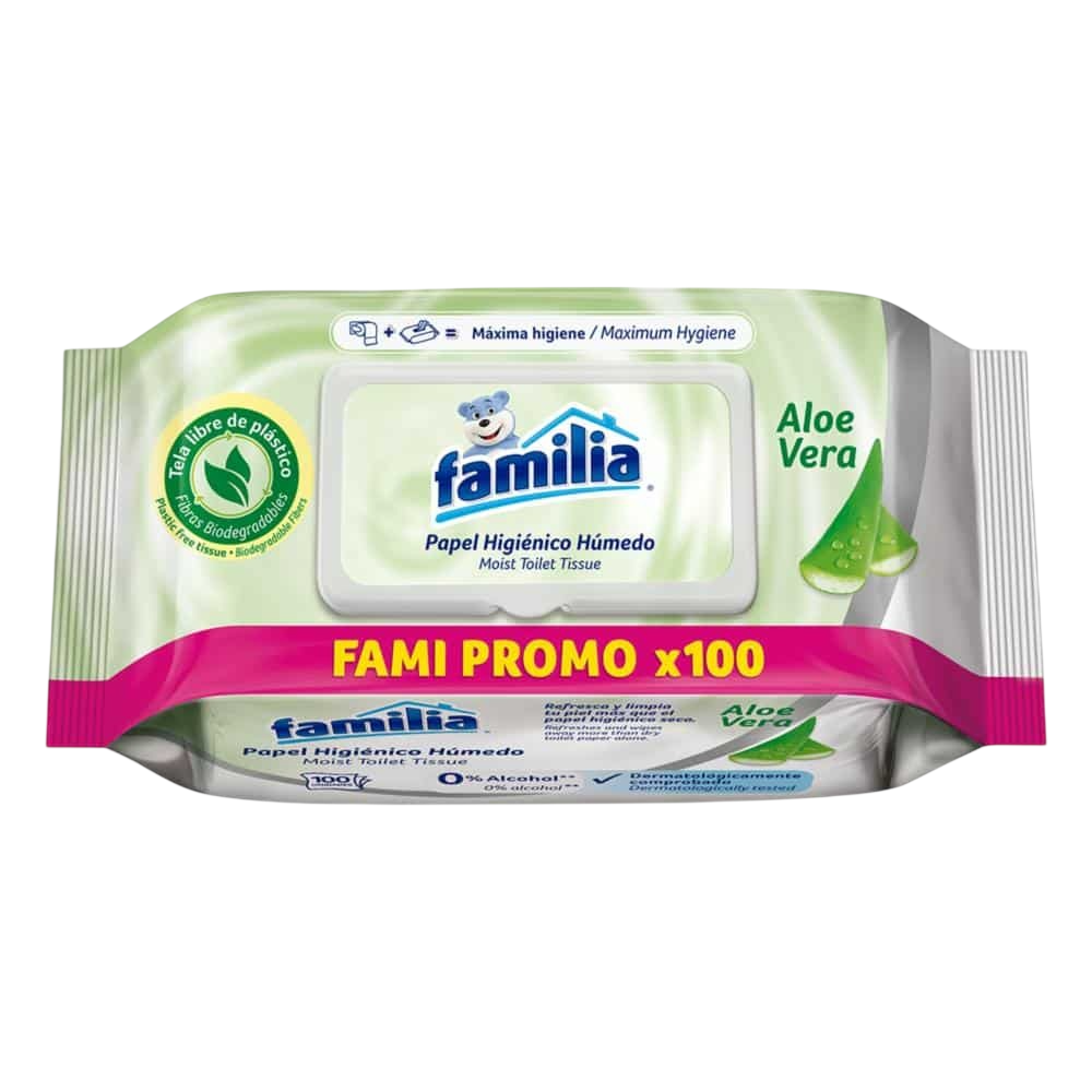 FAMILIA PAPEL HIGIENICO HUMEDO ALOE VERA 100 UND