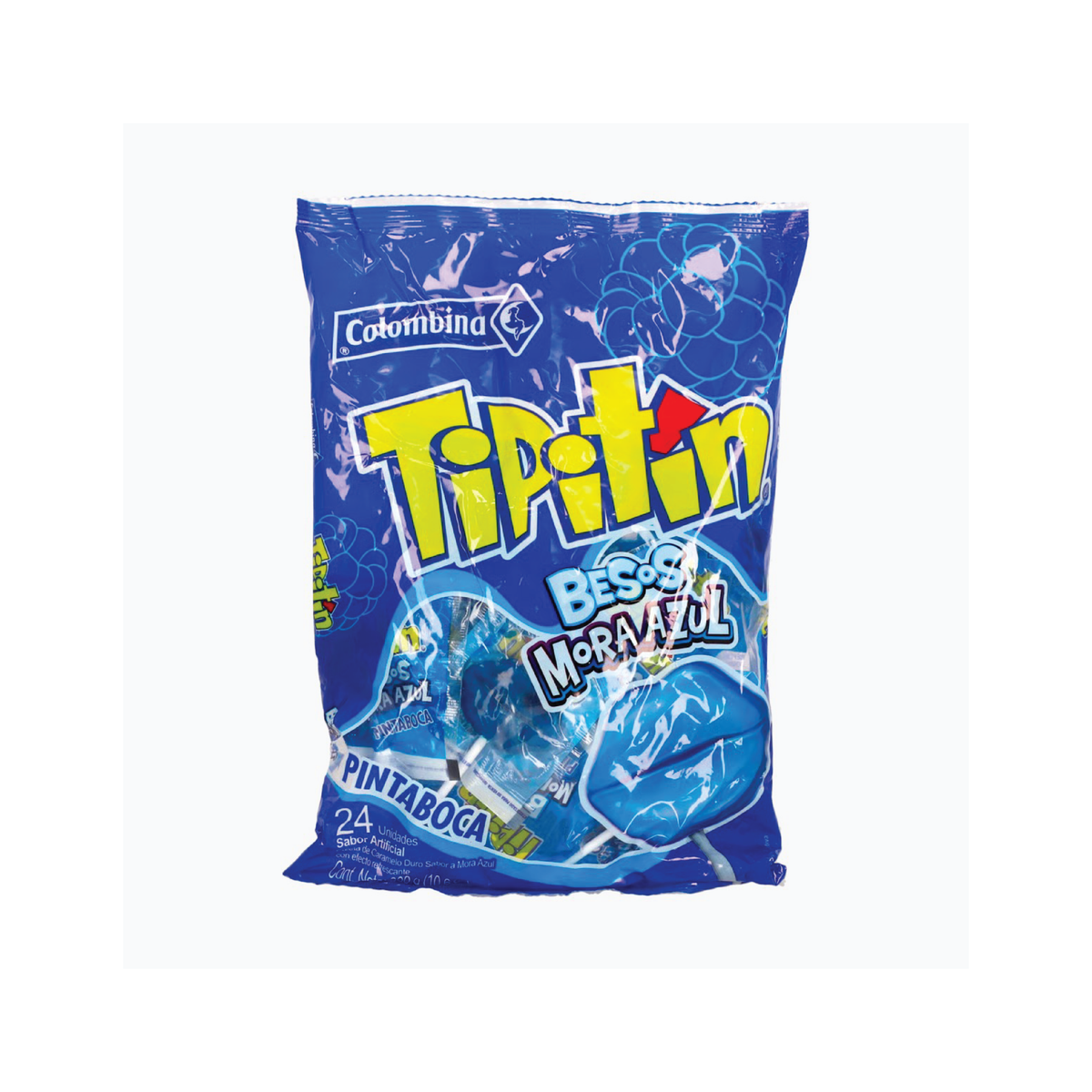 COLOMBINA TIPITIN PALETAS DE BESOS MORA AZUL PAQ. 24 CT/10.6 OZ