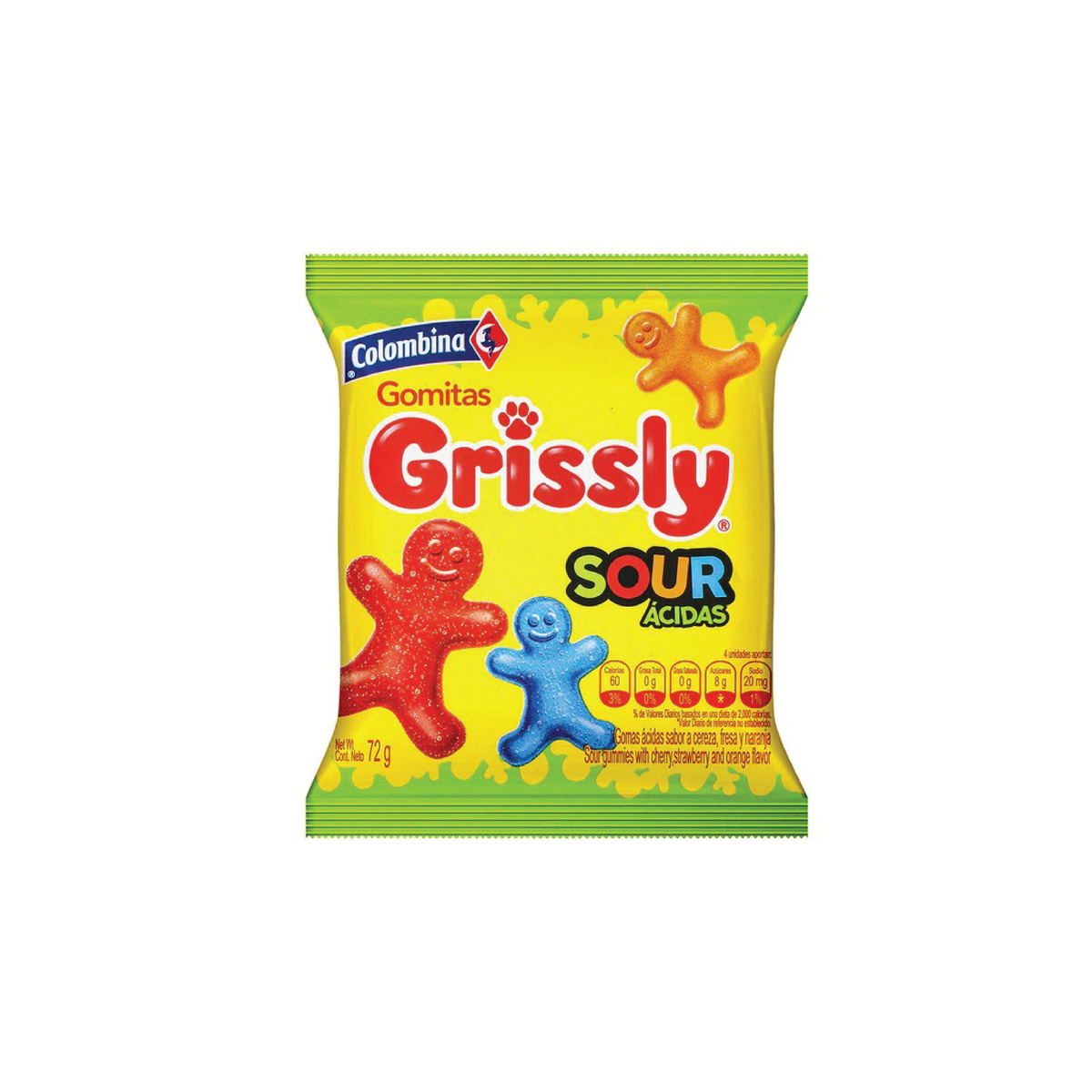 COLOMBINA GOMITAS GRISSLY SOUR ACIDAS 72 GR