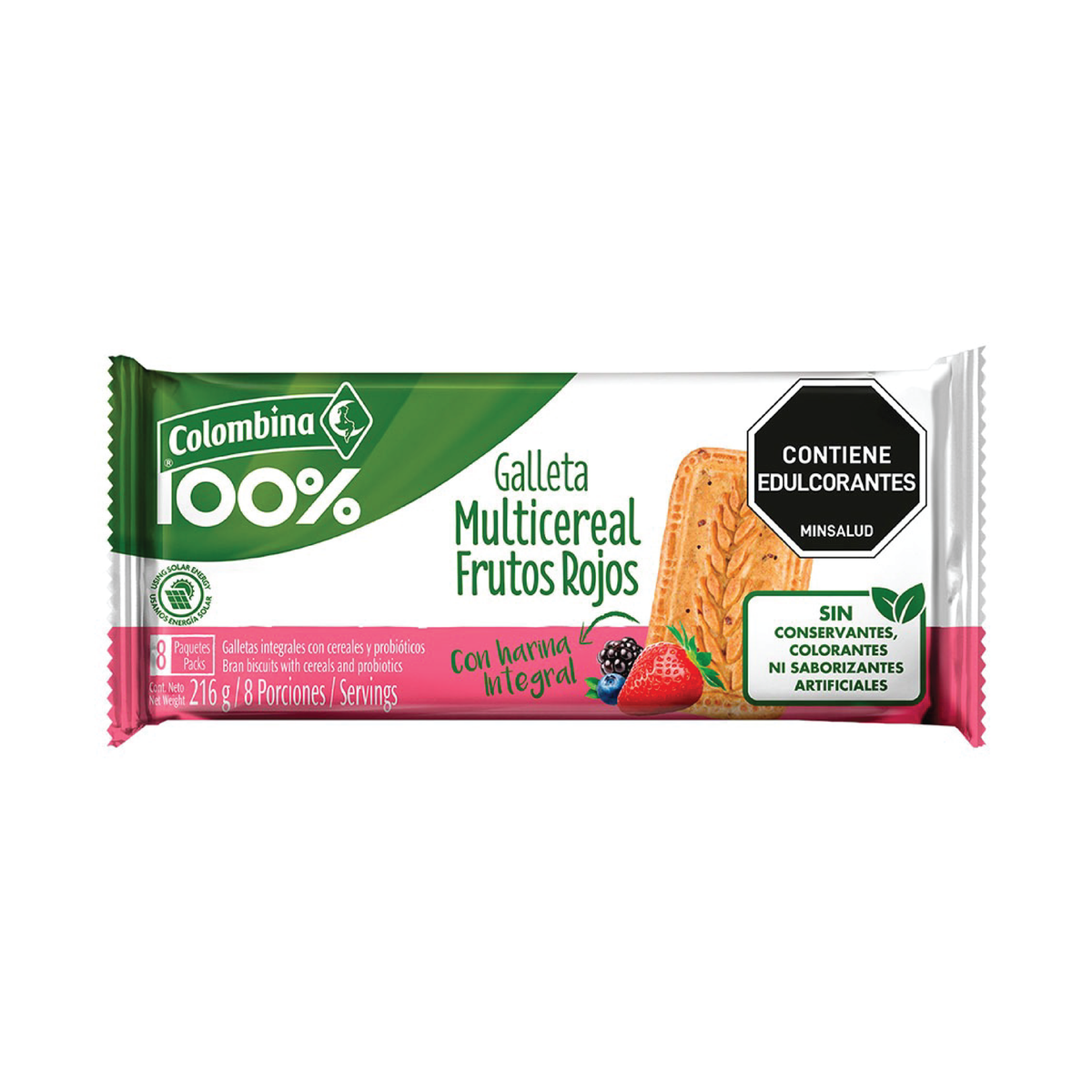 COLOMBINA GALLETAS 100% MULTICEREAL FRUTOS ROJOS 8 CT PAQ.