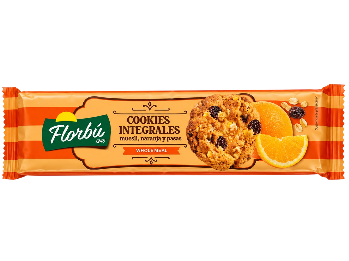 FLORBU GALLETA INTEGRAL PASAS Y NARANJA 120 GRS