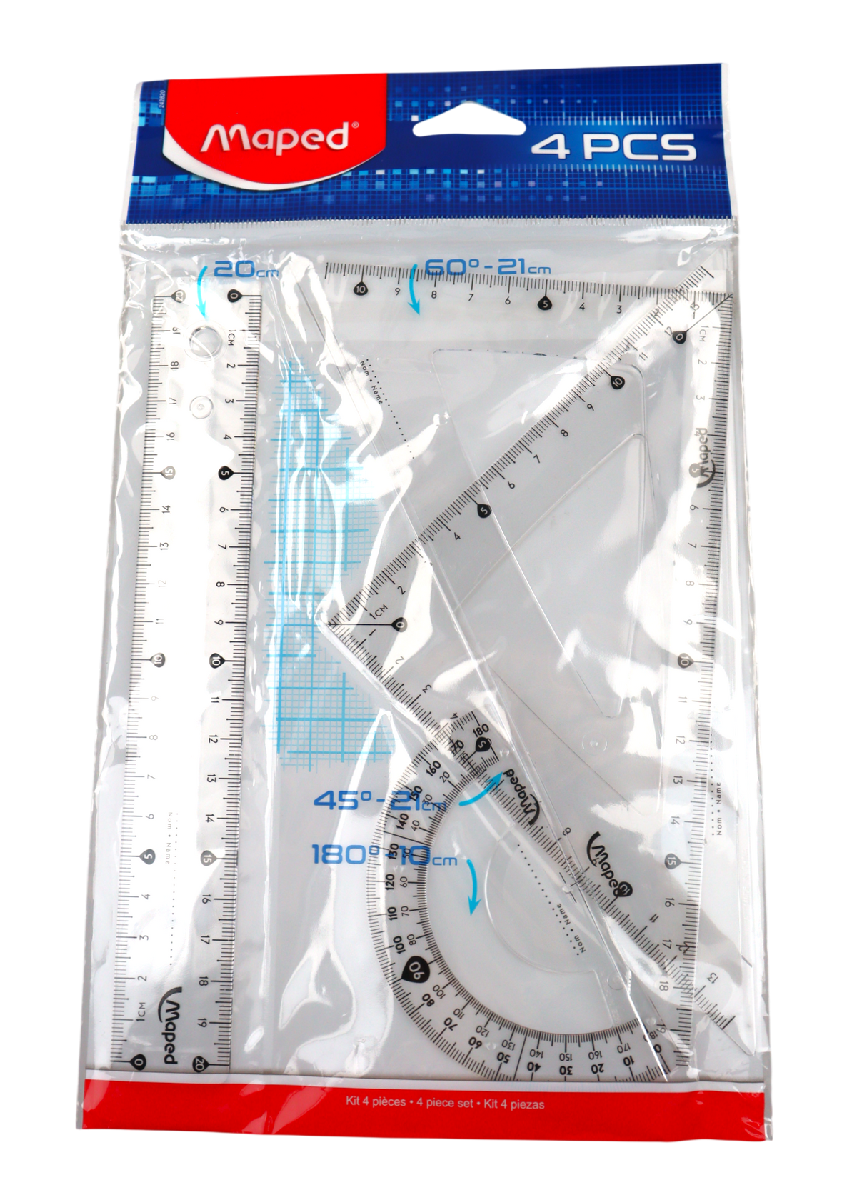 JUEGO GEOMETRICO MED. C/REGLA 8" BL