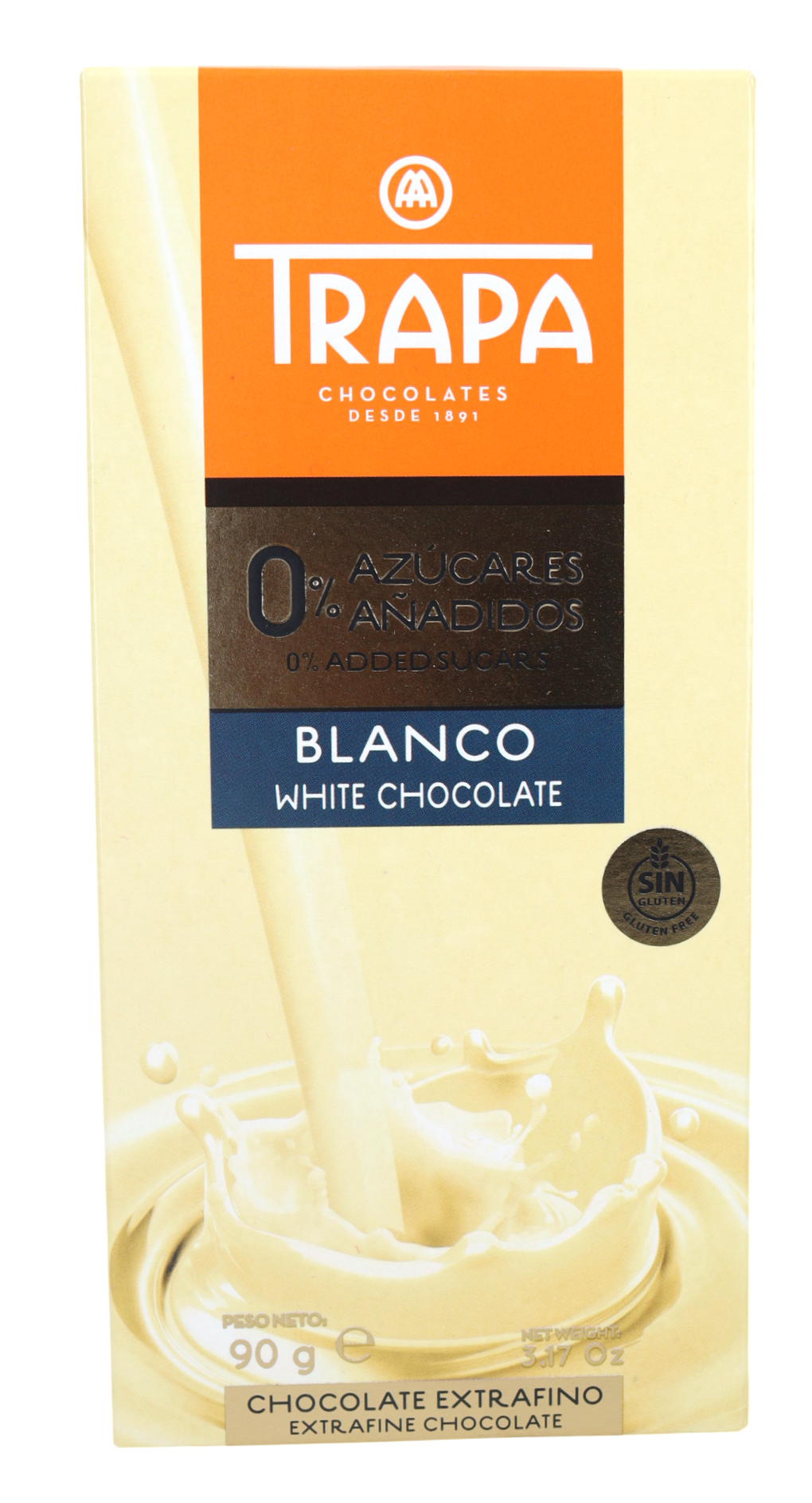 TRAPA CHOCOLATE BLANCO 0% AZUCAR S/ GLUTEN 90 GR