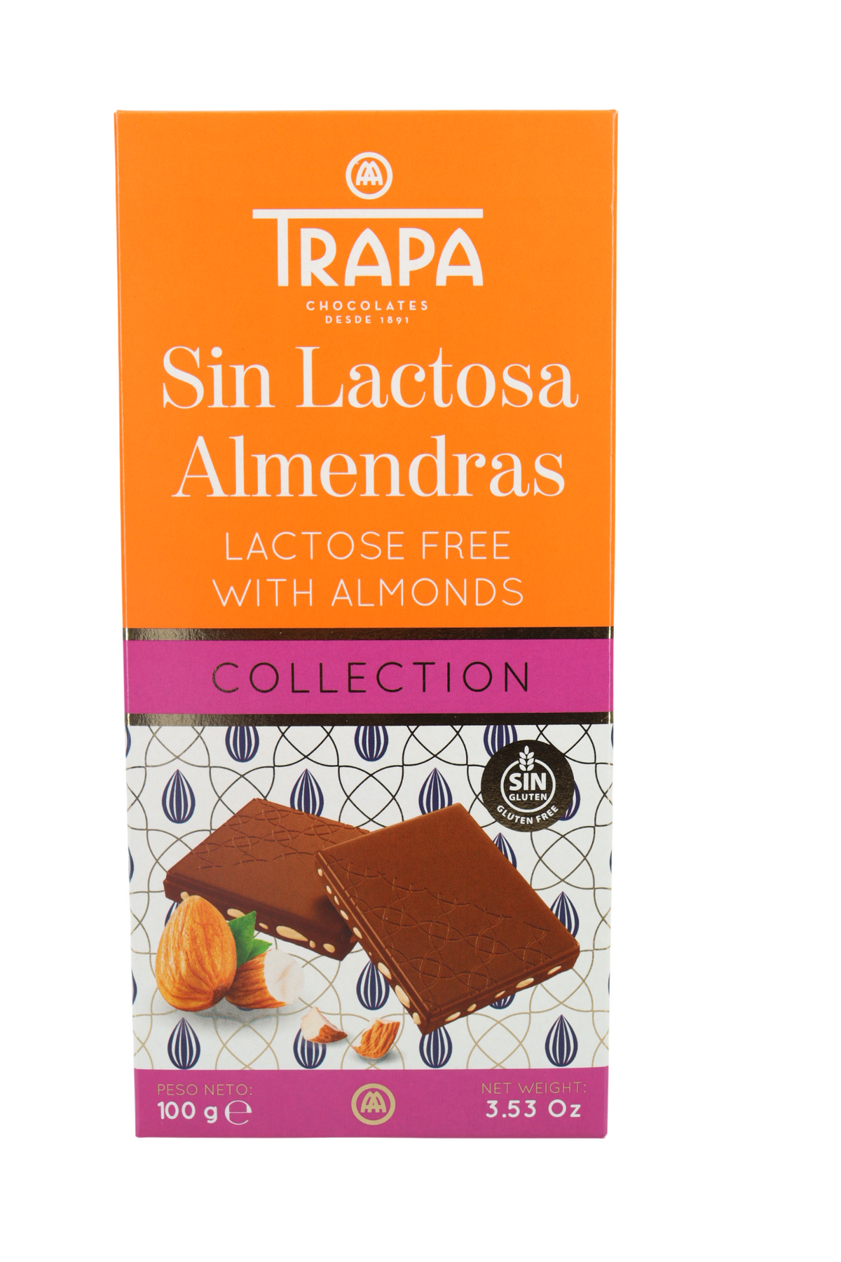 TRAPA COLLECTION CHOCOLATE ALMENDRAS S/LACTOSA 100 GRS