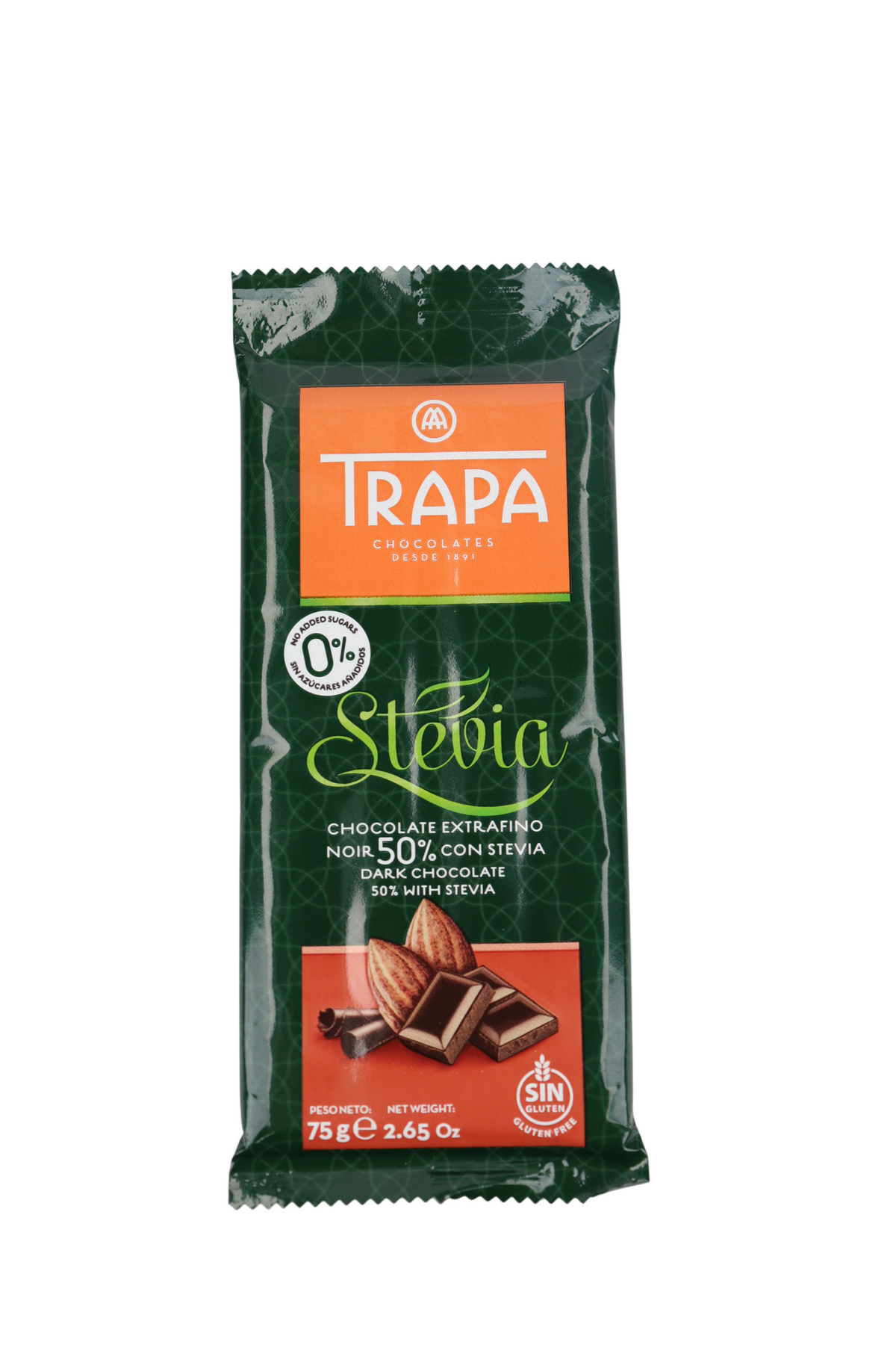 TRAPA STEVIA CHOCOLATE 80% NEGRO 0 % AZUCAR 75 GR