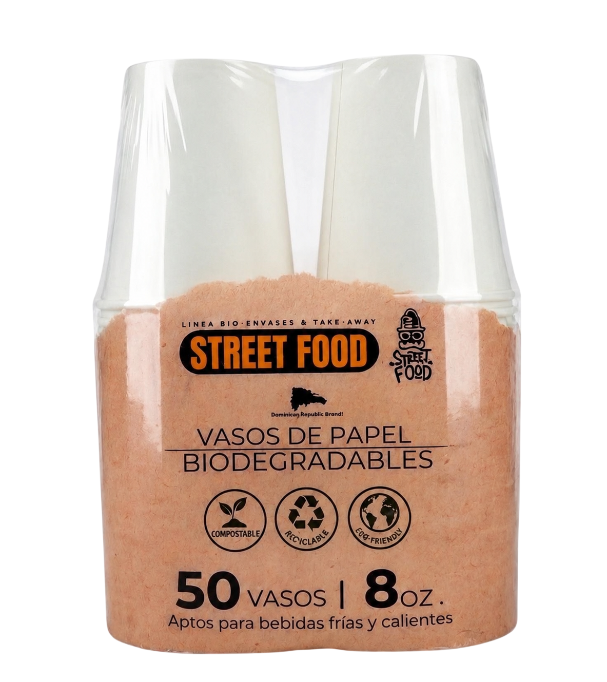 STREET FOOD VASOS PAPEL BIO BLANCO 50 UND 8 ONZ