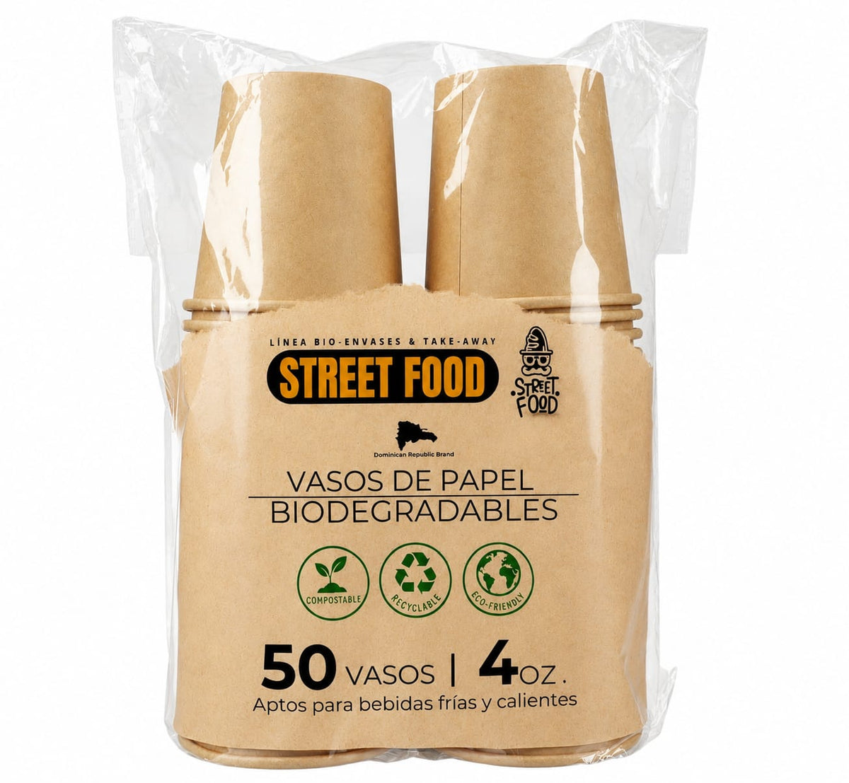 STREET FOOD VASOS PAPEL BIO KRAFT 50 UND 4 ONZ