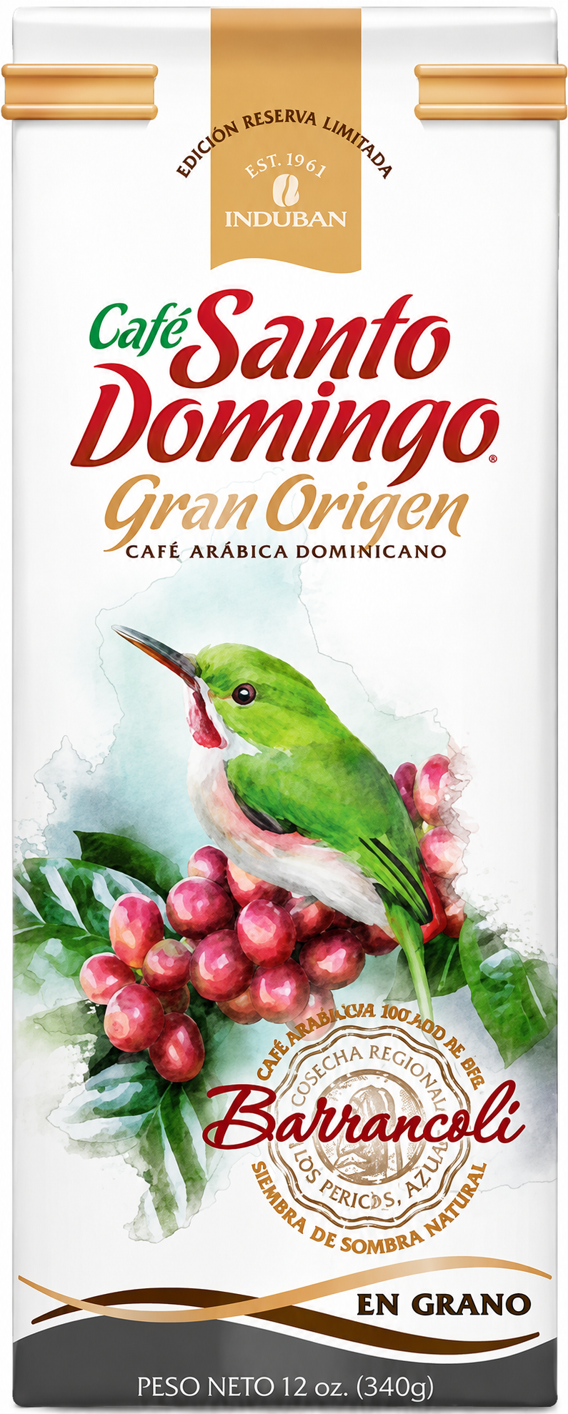 SANTO DOMINGO GRAN ORIGEN CAFE BARRANCOLI EN GRANO 12 OZ