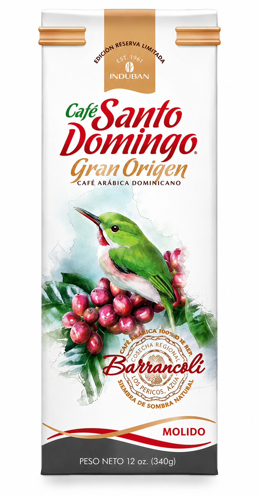 SANTO DOMINGO GRAN ORIGEN CAFE BARRANCOLI MOLIDO 12 OZ