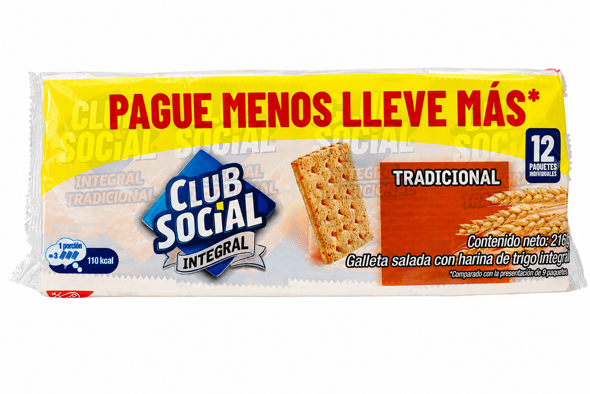 CLUB SOCIAL GALLETA INTEGRAL 12 UND PAQ. 288 GR