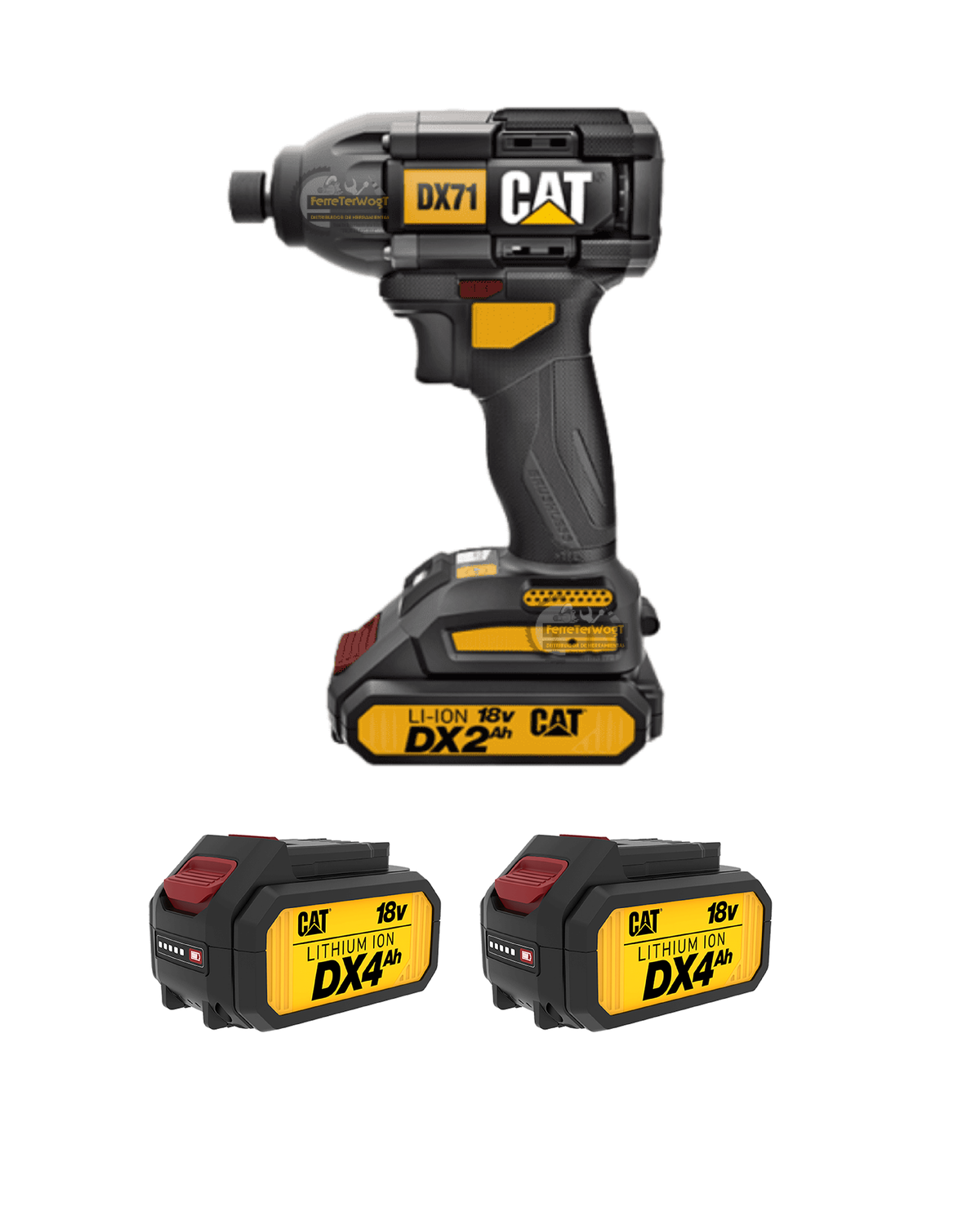 LLAVE DE IMPACTO INALAMBRICA 1/4", 2 BATERIAS 18V/2AMP, DX71 CAT